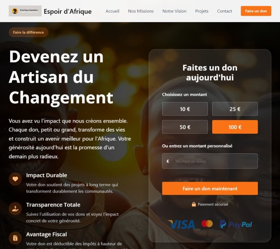 Section Devenez Artisans du Changement - Collecte de dons BTHO